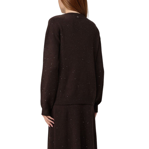 Maglia Donna a girocollo, con micro paillettes all over e bordi a costine